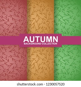seamless autumn pattern with leaves on twig icons in flat style design. silhouette and border sketch objects. set colorful background. cartoon texture template collection. Vector illustration