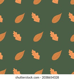 Patrón otoñal sin foco. Sale sobre un fondo verde. Ilustración vectorial plana