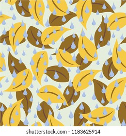 Seamless autumn pattern with leaves and rain.