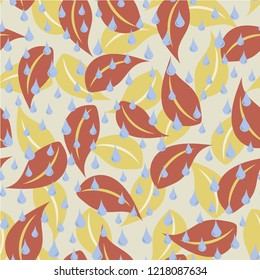 Seamless autumn pattern with leaves and rain.