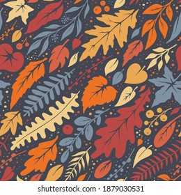 Seamless autumn pattern with leaves and twigs.Vector texture