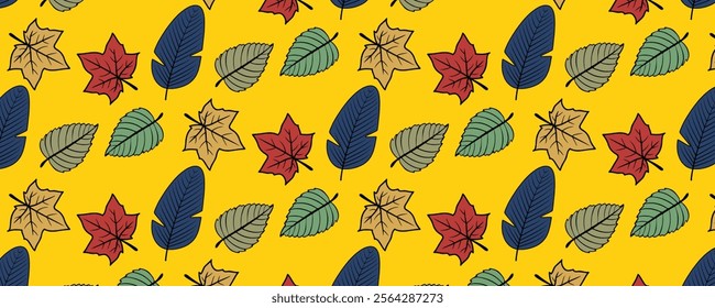 Seamless autumn pattern with leaves and various colors background 