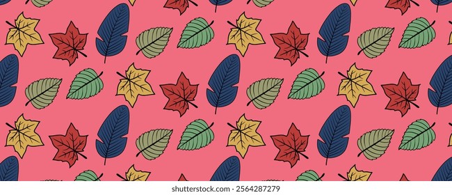 Seamless autumn pattern with leaves and various colors background 