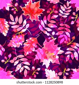 Seamless autumn pattern with leaves. Vector Colorful background for wallpaper, gift paper, greeting cards, wrapping, textile, print. 