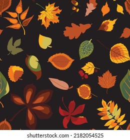 seamless autumn pattern with leaves, vector design for paper, fabric and other surface
