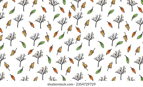 Seamless autumn pattern with leaves. Vector illustration
