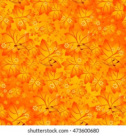 Seamless autumn pattern with maple leaves in tints of orange color. Vector illustration