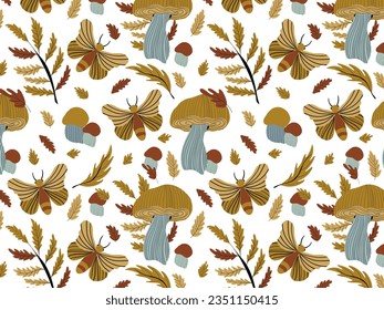 Seamless autumn pattern with mushrooms. Vector illustration