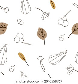 Seamless autumn pattern for print design. Floral seamless background. Hand drawn vector illustration. 