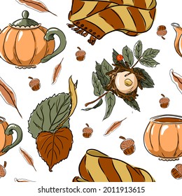 Seamless autumn pattern. Print for printing on fabric and paper. Cartoon,doodle.