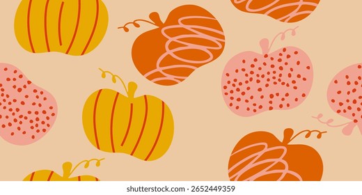 Padrão de outono perfeito com abóboras e folhas. Fundo de outono bonito. Padrão de ilustração.