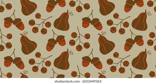 Seamless autumn pattern with pumpkins and leaves. Cute autumn background. Illustration pattern.