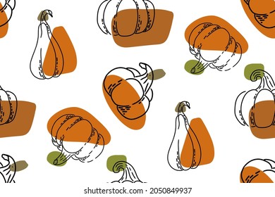 Nahtloses Herbstmuster mit Kürbissen. Für Stoff drucken. Line Art. Herbsthintergrund.