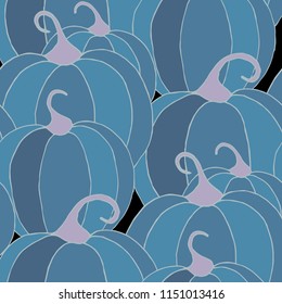 Seamless Autumn Pattern with Pumpkins or Watermelons. Botanical Texture for Print, Calico, Dress. Seamless Background for Halloween or Thanksgiving Day