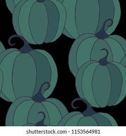 Seamless Autumn Pattern with Pumpkins or Watermelons. Botanical Texture for Print, Calico, Dress. Seamless Background for Halloween or Thanksgiving Day