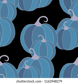 Seamless Autumn Pattern with Pumpkins or Watermelons. Botanical Texture for Print, Calico, Dress. Seamless Background for Halloween or Thanksgiving Day