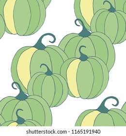 Seamless Autumn Pattern with Pumpkins or Watermelons. Botanical Texture for Print, Calico, Dress. Seamless Background for Halloween or Thanksgiving Day