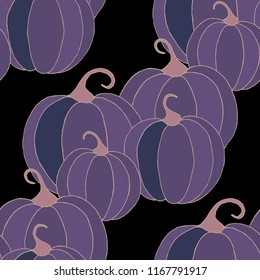 Seamless Autumn Pattern with Pumpkins or Watermelons. Botanical Texture for Print, Calico, Dress. Seamless Background for Halloween or Thanksgiving Day