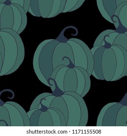 Seamless Autumn Pattern with Pumpkins or Watermelons. Botanical Texture for Print, Calico, Dress. Seamless Background for Halloween or Thanksgiving Day