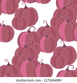 Seamless Autumn Pattern with Pumpkins or Watermelons. Botanical Texture for Print, Calico, Dress. Seamless Background for Halloween or Thanksgiving Day