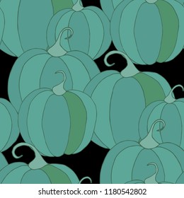 Seamless Autumn Pattern with Pumpkins or Watermelons. Botanical Texture for Print, Calico, Dress. Seamless Background for Halloween or Thanksgiving Day