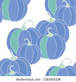 Seamless Autumn Pattern with Pumpkins or Watermelons. Botanical Texture for Print, Calico, Dress. Seamless Background for Halloween or Thanksgiving Day