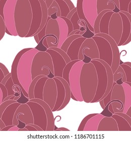 Seamless Autumn Pattern with Pumpkins or Watermelons. Botanical Texture for Print, Calico, Dress. Seamless Background for Halloween or Thanksgiving Day
