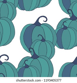 Seamless Autumn Pattern with Pumpkins or Watermelons. Botanical Texture for Print, Calico, Dress. Seamless Background for Halloween or Thanksgiving Day
