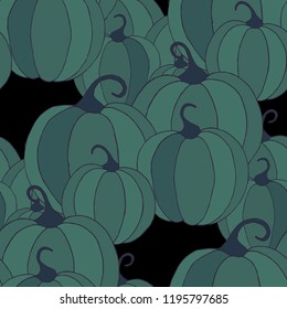 Seamless Autumn Pattern with Pumpkins or Watermelons. Botanical Texture for Print, Calico, Dress. Seamless Background for Halloween or Thanksgiving Day
