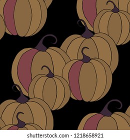 Seamless Autumn Pattern with Pumpkins or Watermelons. Botanical Texture for Print, Calico, Dress. Seamless Background for Halloween or Thanksgiving Day