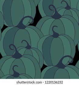 Seamless Autumn Pattern with Pumpkins or Watermelons. Botanical Texture for Print, Calico, Dress. Seamless Background for Halloween or Thanksgiving Day