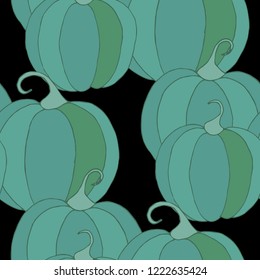 Seamless Autumn Pattern with Pumpkins or Watermelons. Botanical Texture for Print, Calico, Dress. Seamless Background for Halloween or Thanksgiving Day