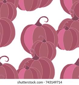 Seamless Autumn Pattern with Pumpkins or Watermelons. Botanical Texture for Print, Calico, Dress. Seamless Background for Halloween or Thanksgiving Day