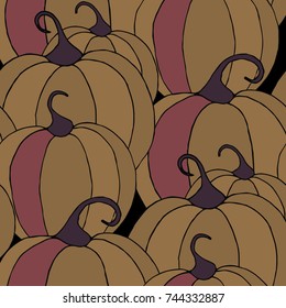 Seamless Autumn Pattern with Pumpkins or Watermelons. Botanical Texture for Print, Calico, Dress. Seamless Background for Halloween or Thanksgiving Day