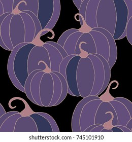 Seamless Autumn Pattern with Pumpkins or Watermelons. Botanical Texture for Print, Calico, Dress. Seamless Background for Halloween or Thanksgiving Day