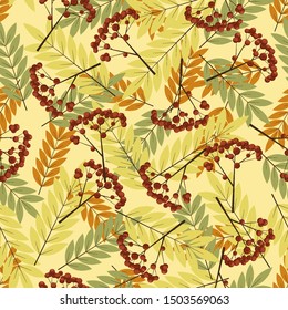 Seamless autumn pattern - rowan berries. Vector.