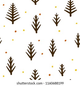 Seamless autumn pattern with spruce tree