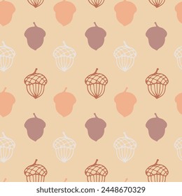 Seamless autumn pattern with stylized acorns in doodle style. Vector illustration