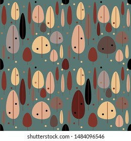 Seamless autumn pattern. Stylized trees. Wallpaper, paper, print, packaging, modern textile design. Vector illustration.