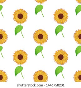 Seamless autumn pattern of sunflowers. Background for your design. Hand-drawn illustration. Vector.