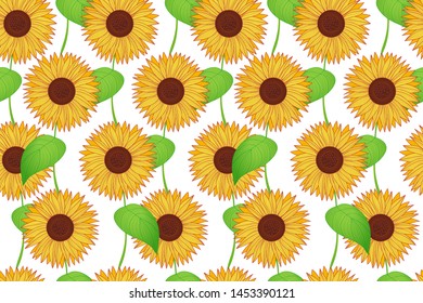 Seamless autumn pattern of sunflowers. Background for your design. Hand-drawn illustration. Vector.