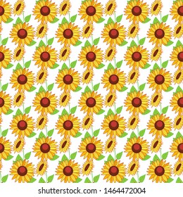 Seamless autumn pattern of sunflowers. Background for your design. Hand-drawn illustration. Vector.