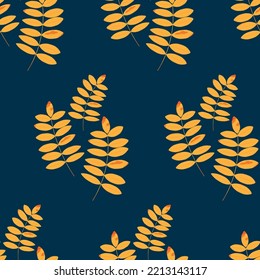 Seamless autumn pattern with three rowan leaves