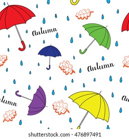  Seamless autumn pattern with umbrella. Bright autumn postcard. Vector illustration.