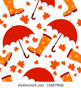 Seamless autumn pattern with umbrellas and gumboots