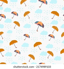 seamless autumn pattern with umbrellas and rain for textiles and packaging