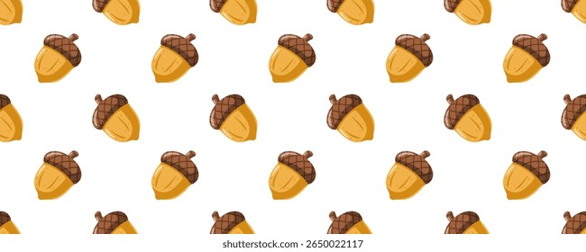 Padrão de outono contínuo com bolotas amarelas. Design de papel digital de outono. Plano de fundo do vetor de desenhos animados