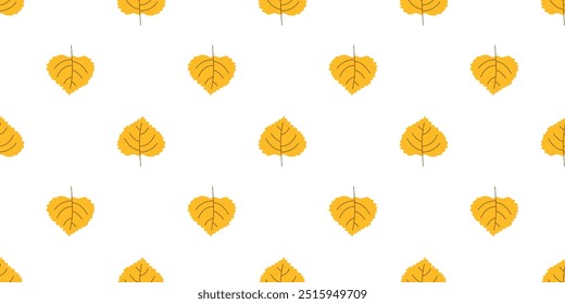 Seamless autumn pattern with yellow hand drawn leaves. Minimalist vector repeat design for print posters banner.