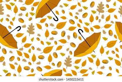 seamless autumn pattern with yellow leaves and rain umbrella