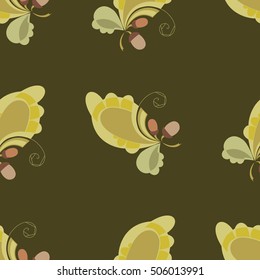 seamless autumn print with oak leaves and acorns on dark green background. vector design for textile.